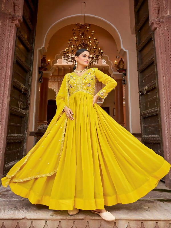 Joban Fashion Yellow Readymade Kurta Set With Sequence embroidery Work | Grocsy