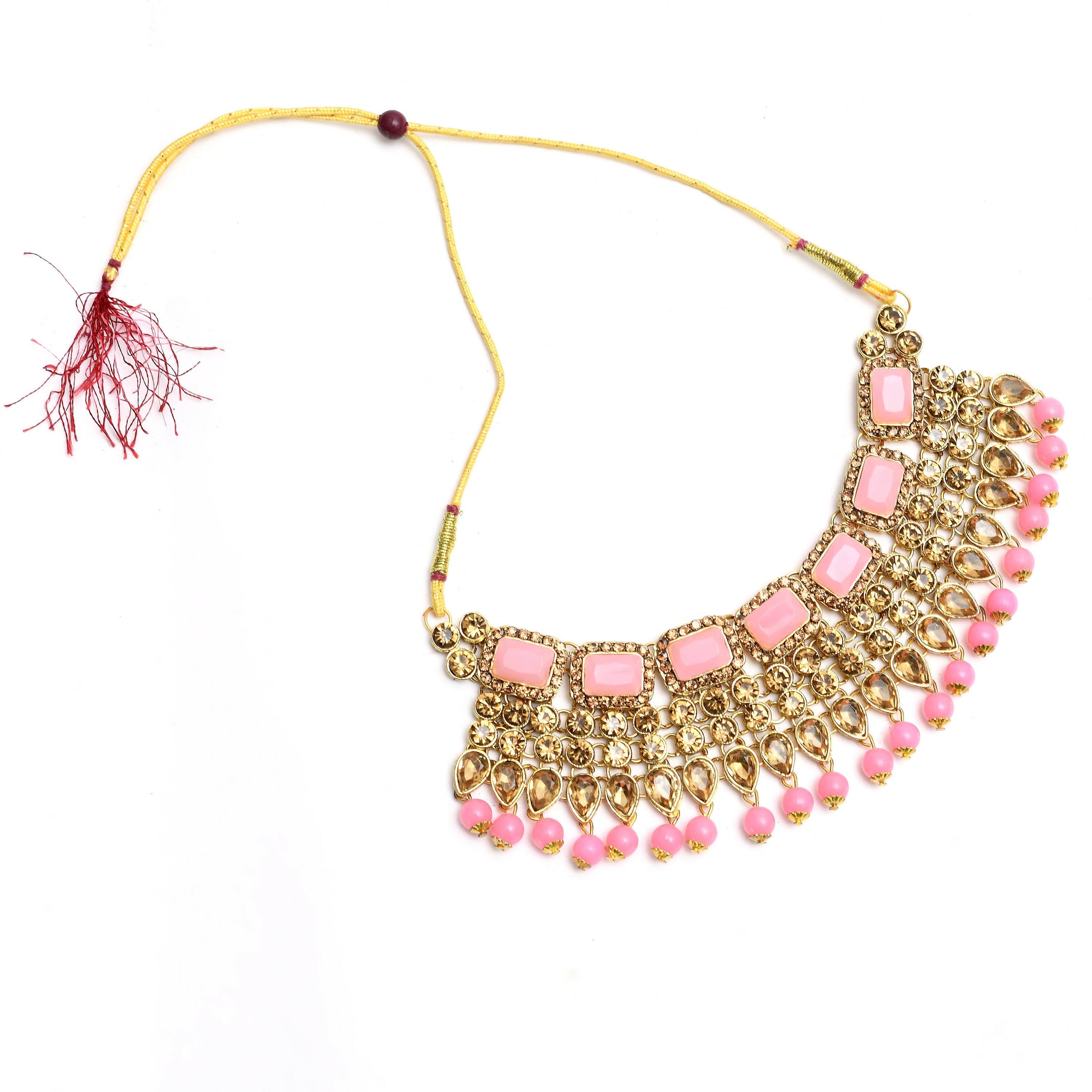 Mominos Fashion Johar Kamal Gold-Polished Brass Finish Kundan/Stone Choker For Women (Baby Pink) | Grocsy