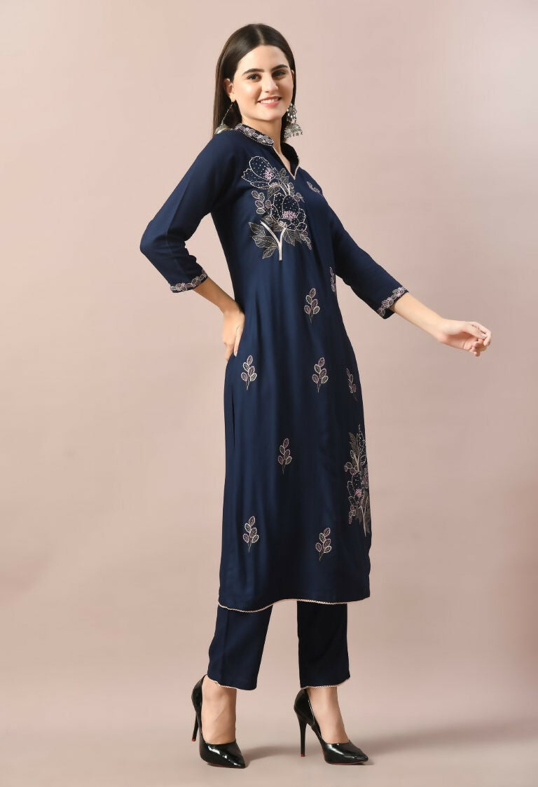 Joban Fashion Navy Cotton Rayon Kurta Set | Grocsy