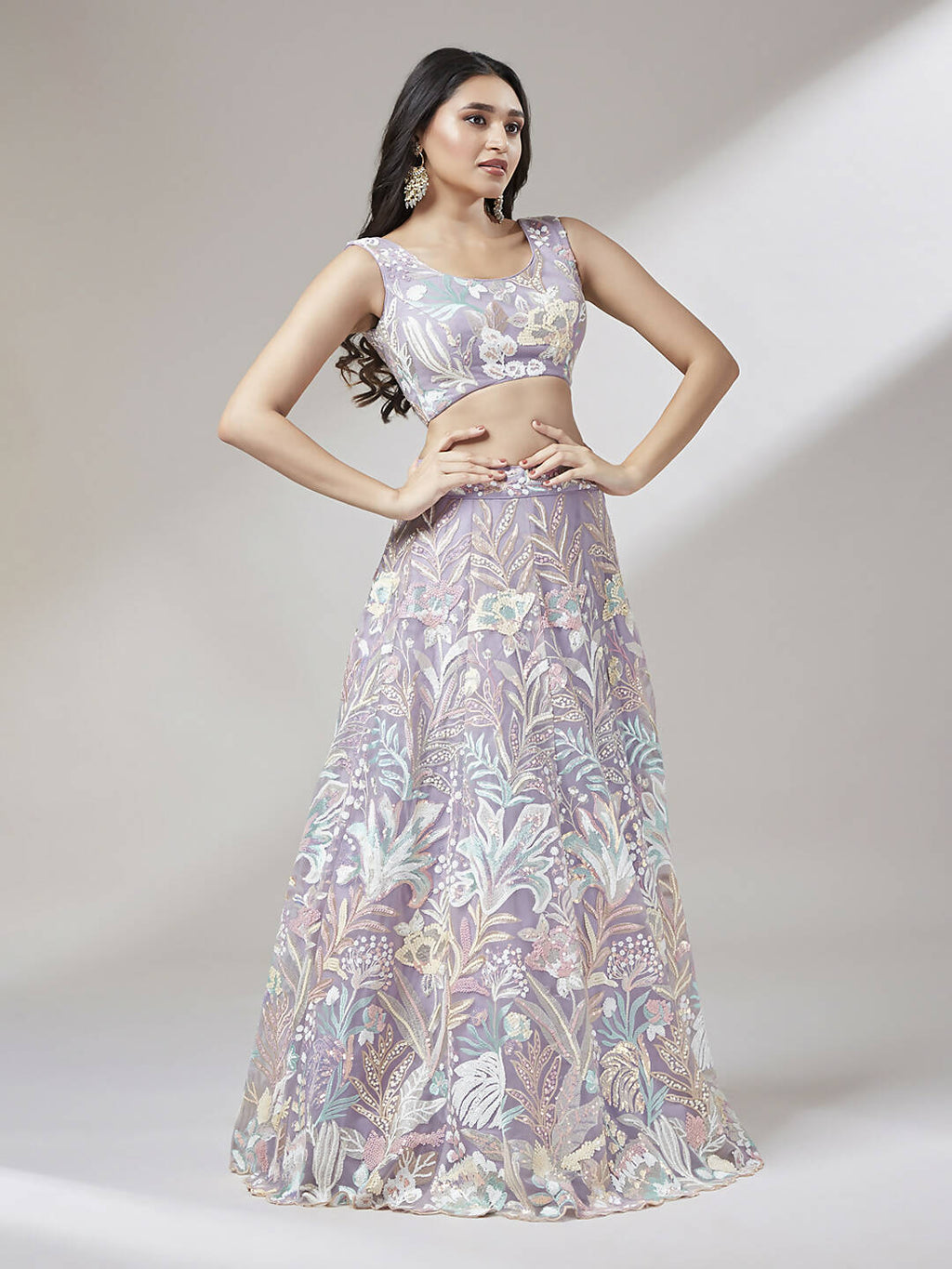 House of Panchhi Muave Net Sequinse Work Lehenga & Blouse with Dupatta | Grocsy