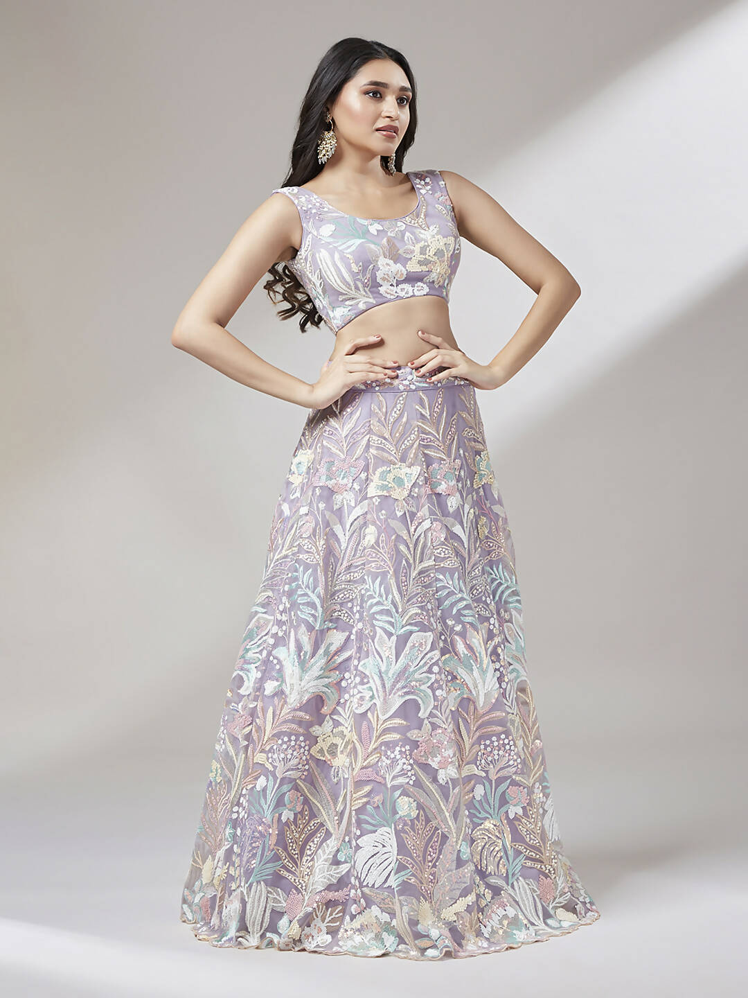 House of Panchhi Muave Net Sequinse Work Lehenga & Blouse with Dupatta | Grocsy