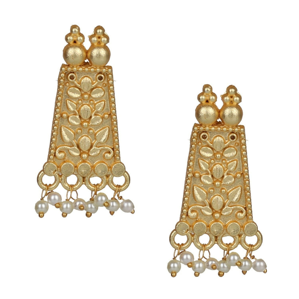 Joban Fashion Women Matte Gold Brass Earrings | Grocsy