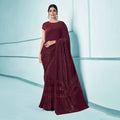 Maroon Lycra sequence Saree with Unstitched Blouse Piece - Norita Elaura | Grocsy