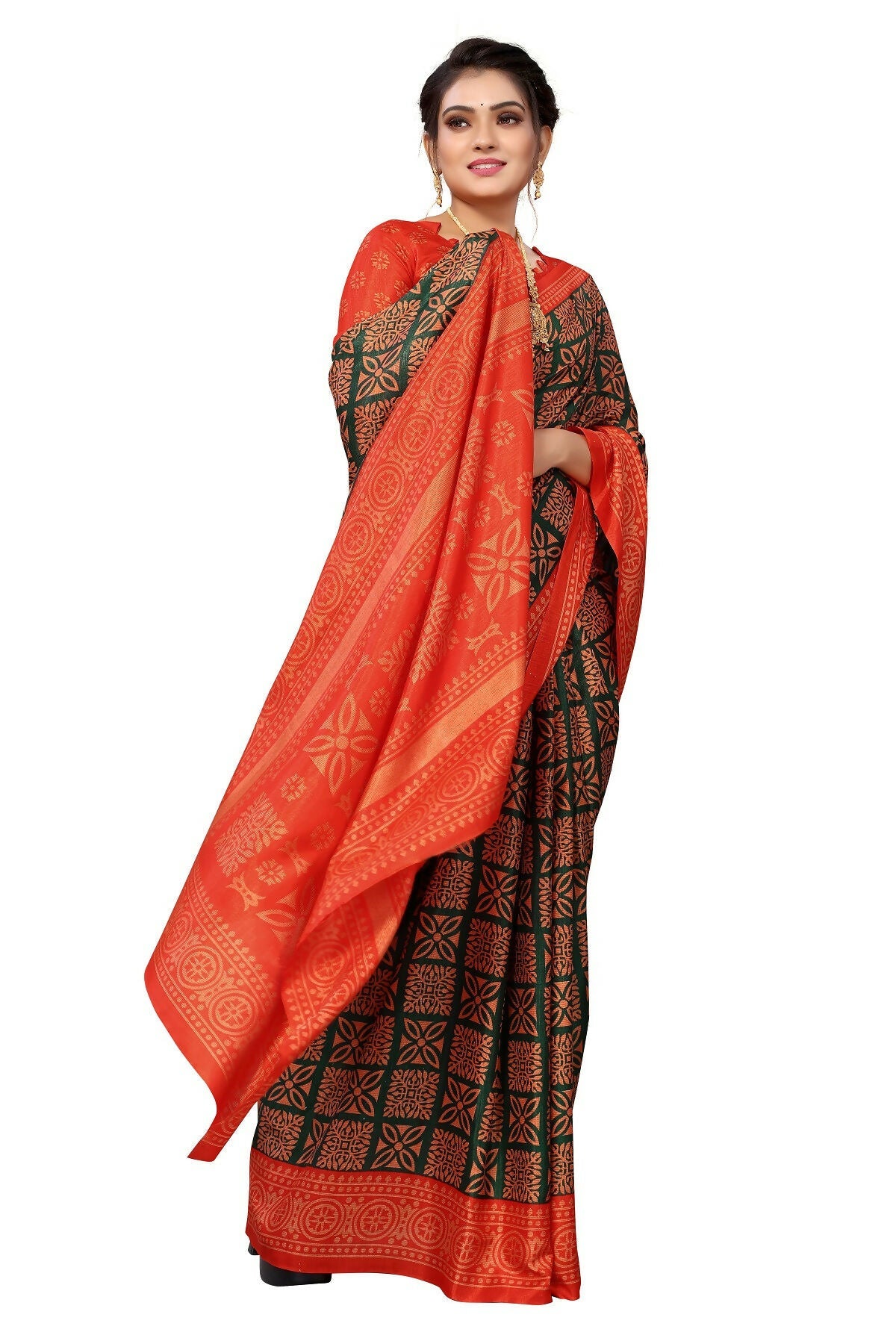 Vamika Red Printed Art Silk Saree | Grocsy