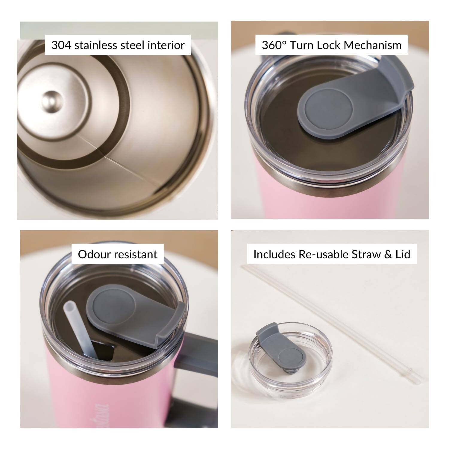 Nestasia Tumbler with Handle Straw & Lid - 1.2L (Pink) | Grocsy