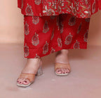 Miravan Women Floral Print Cotton Maroon Stitched Kurta Palazzo With Dupatta Set | Grocsy