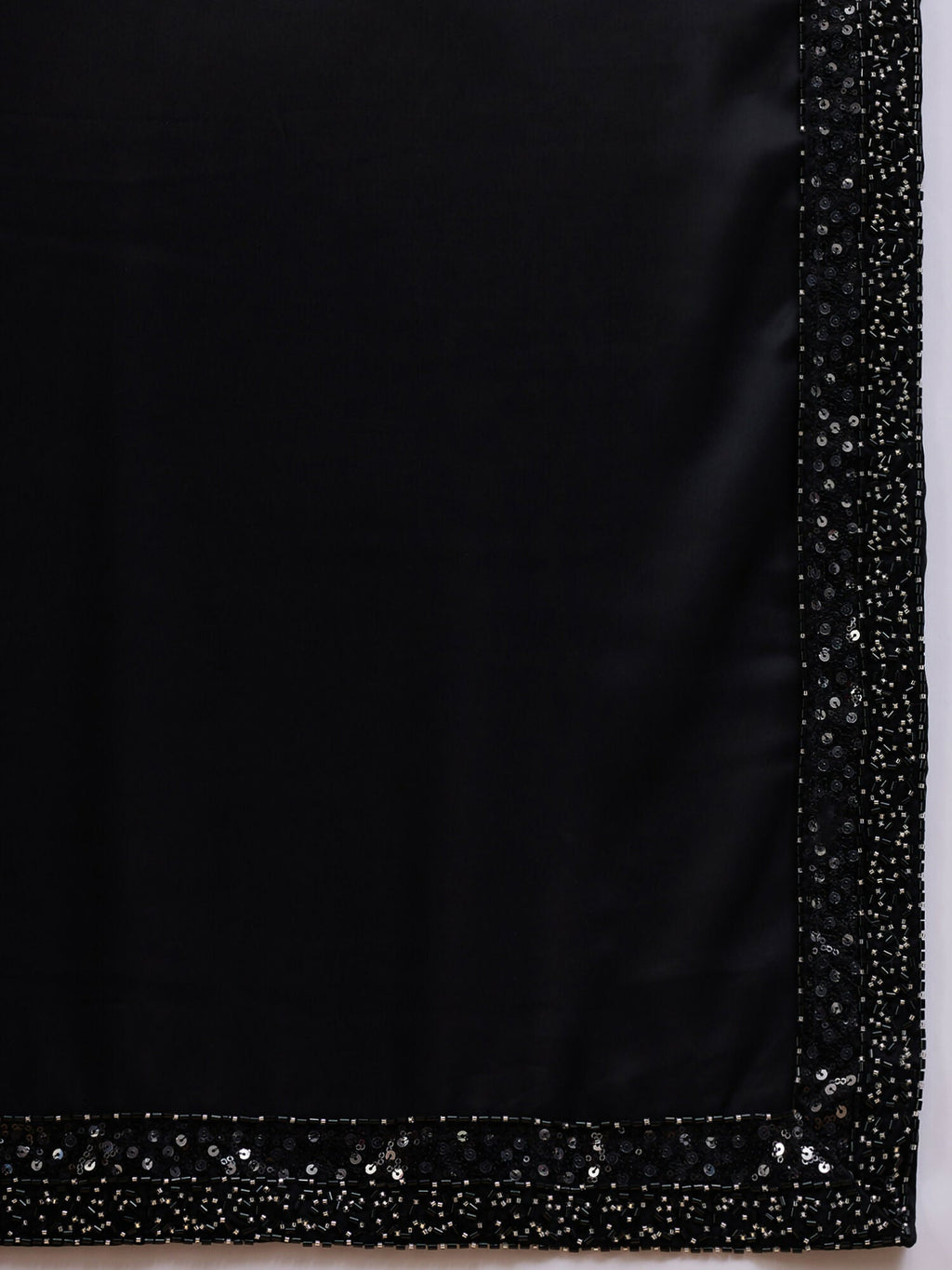 Black Satin Solid Sequence Work Saree with Stitched Blouse - Dharavi | Grocsy