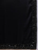 Black Satin Solid Sequence Work Saree with Stitched Blouse - Dharavi | Grocsy
