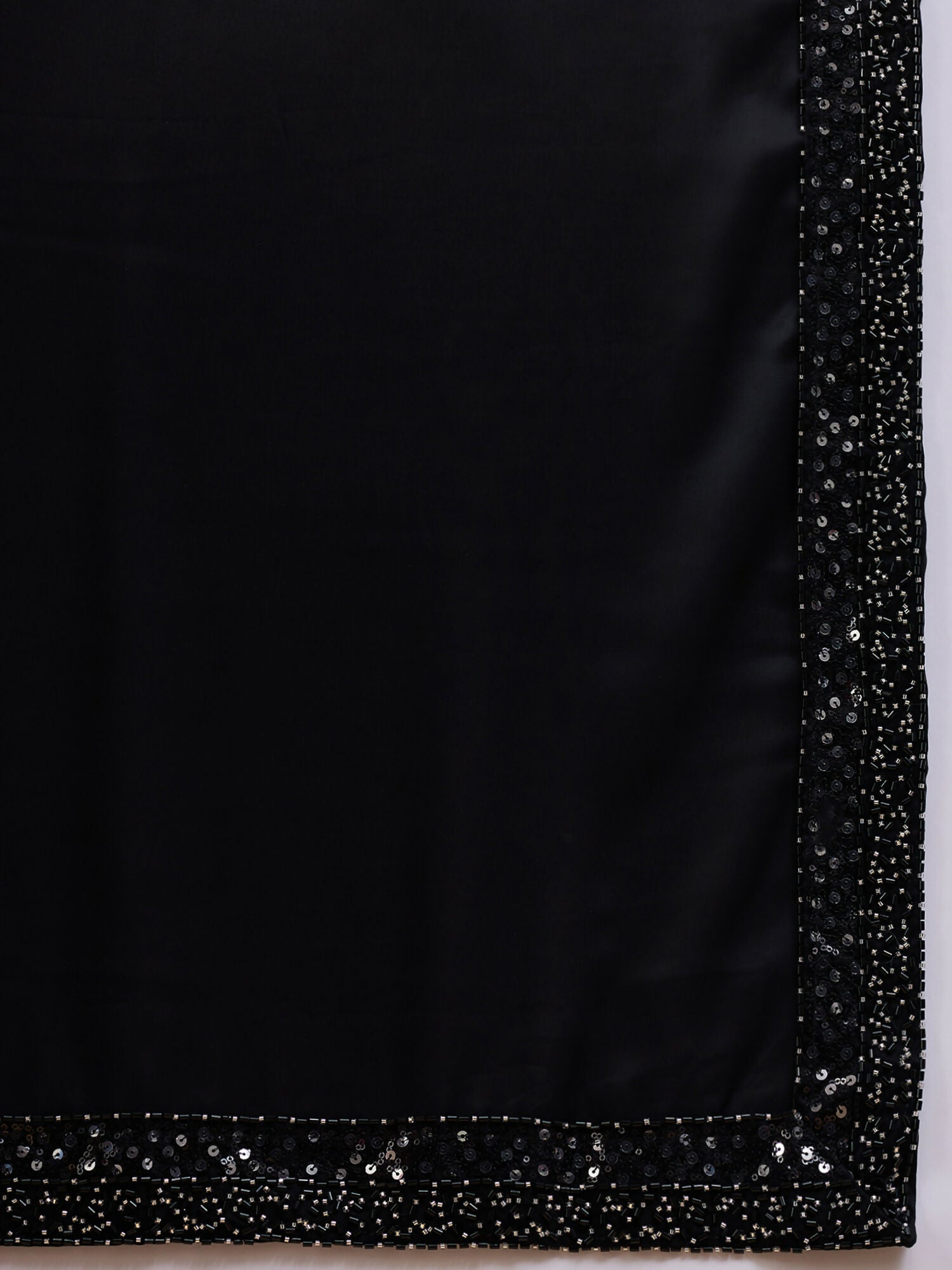 Black Satin Solid Sequence Work Saree with Stitched Blouse - Dharavi | Grocsy