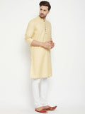 Even Apparels Beige Pure Cotton Long Men's Kurta With Band Collar | Grocsy