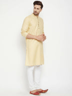 Even Apparels Beige Pure Cotton Long Men's Kurta With Band Collar | Grocsy