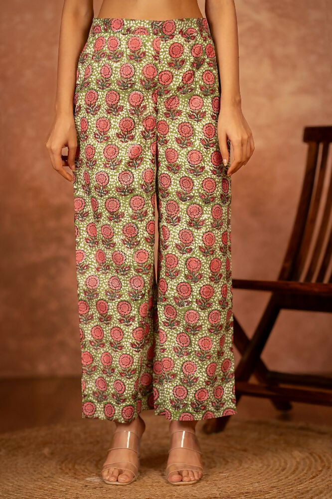 Joban Fashion Green Hand Block Printed Cotton Suit Set | Grocsy