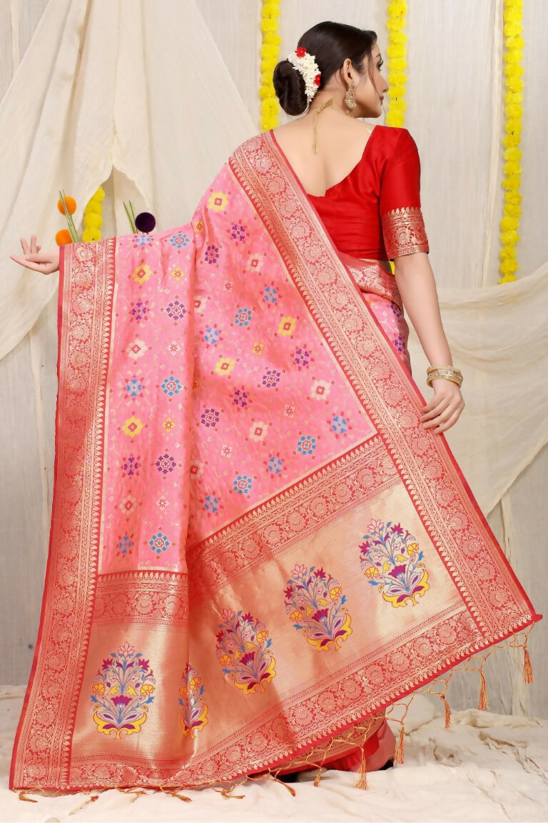 Jyoti Fashion Women's Baby Pink Patola Silk Zari Woven Saree with Blouse | Grocsy