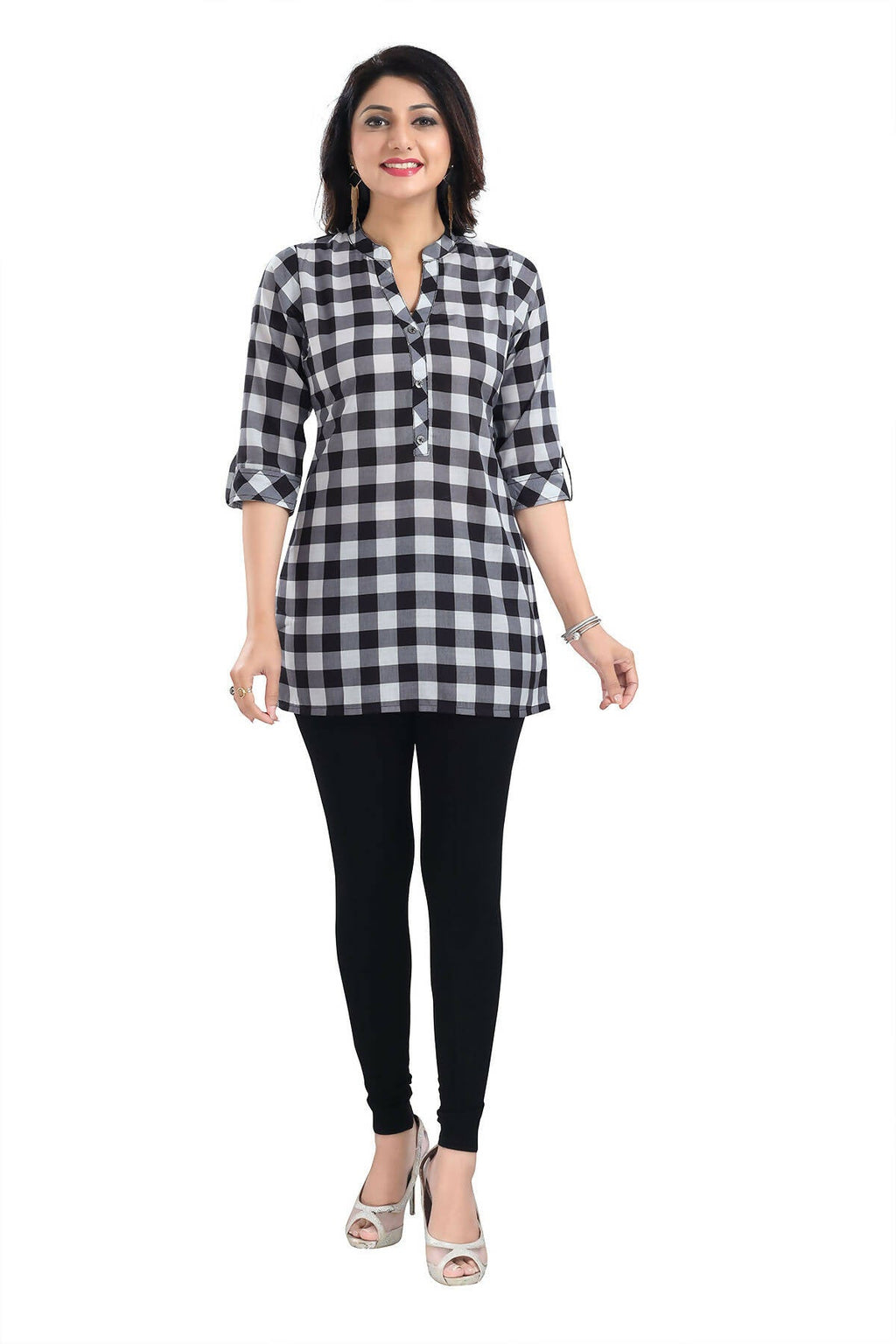Snehal Creations Rayon Black White Checks Short All Over Print | Grocsy