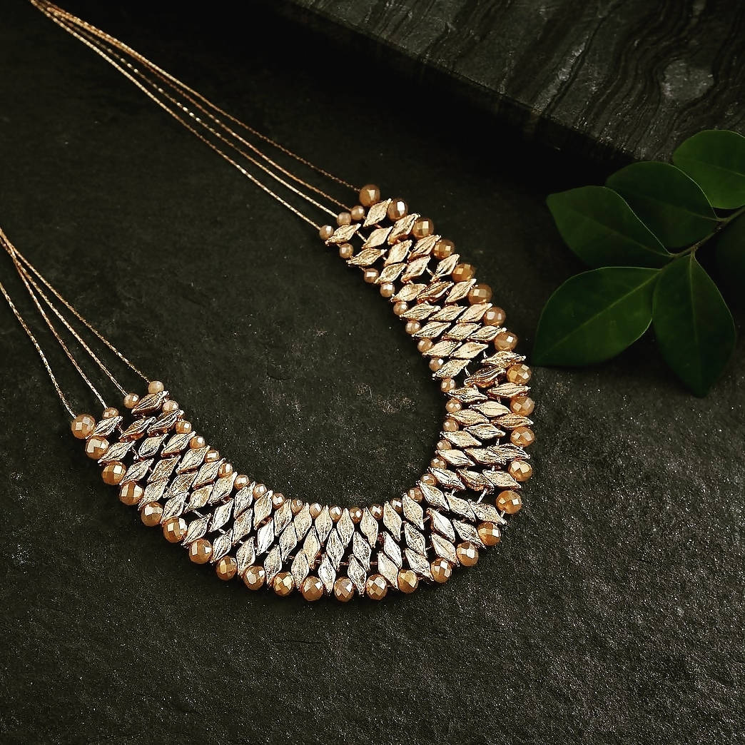 Bling Accessories 4 Rows Fine Brass Metal Chain Necklace With Hand Weaved Glass Crystal | Grocsy