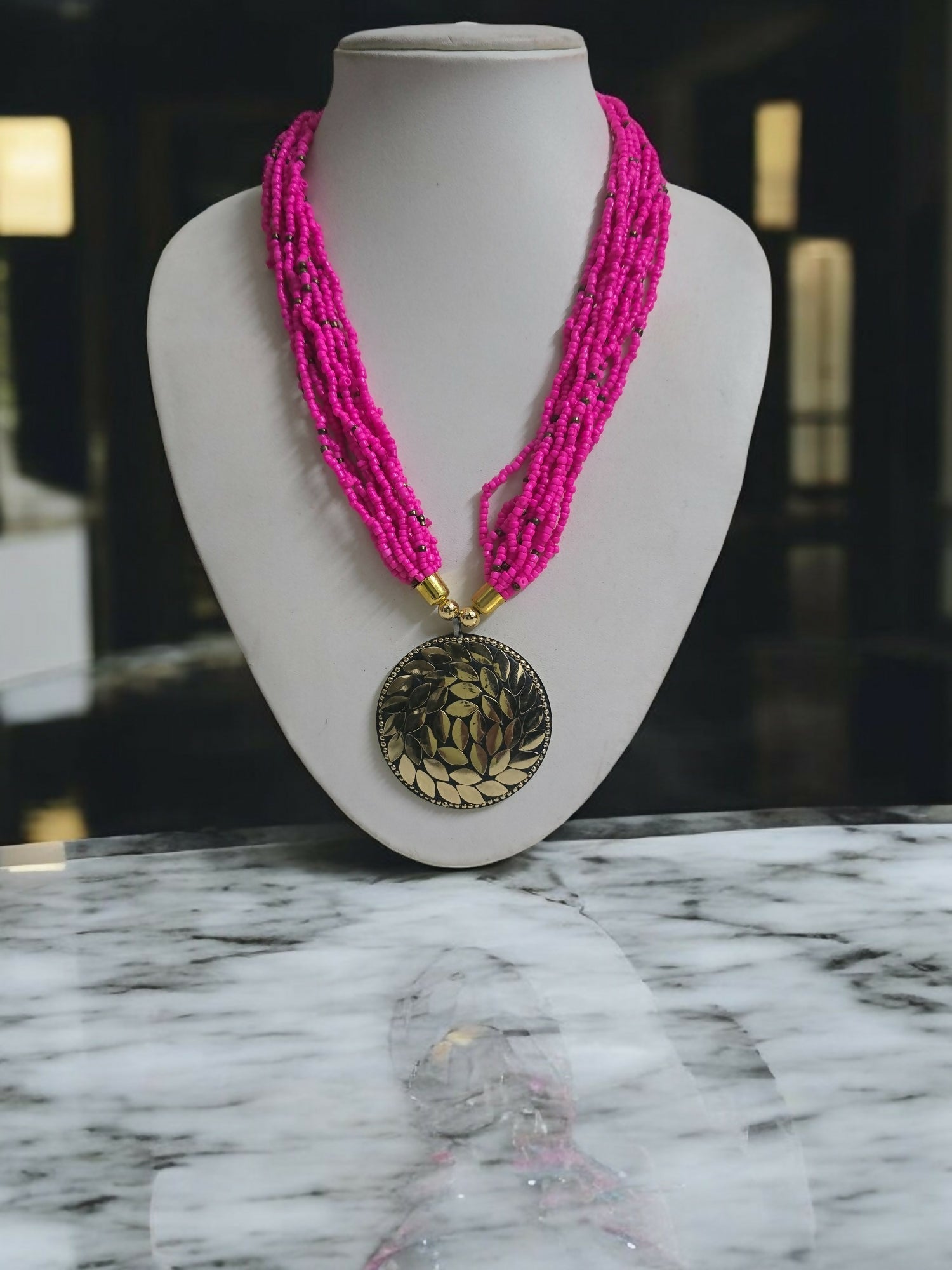 Inhanns Everyday Statement Beaded Pendant Necklace - Hot Pink | Grocsy