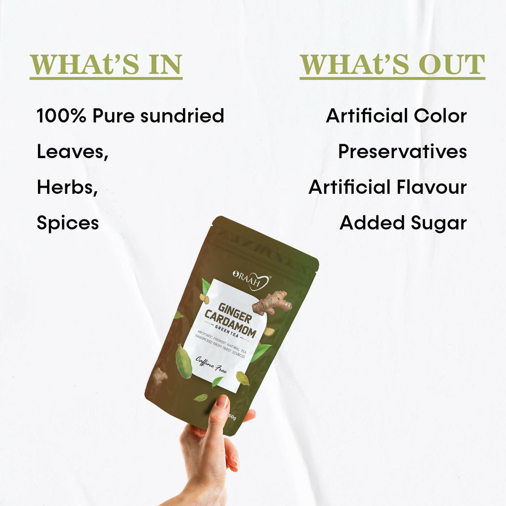 Oraah Ginger Cardamom Green Tea | Grocsy