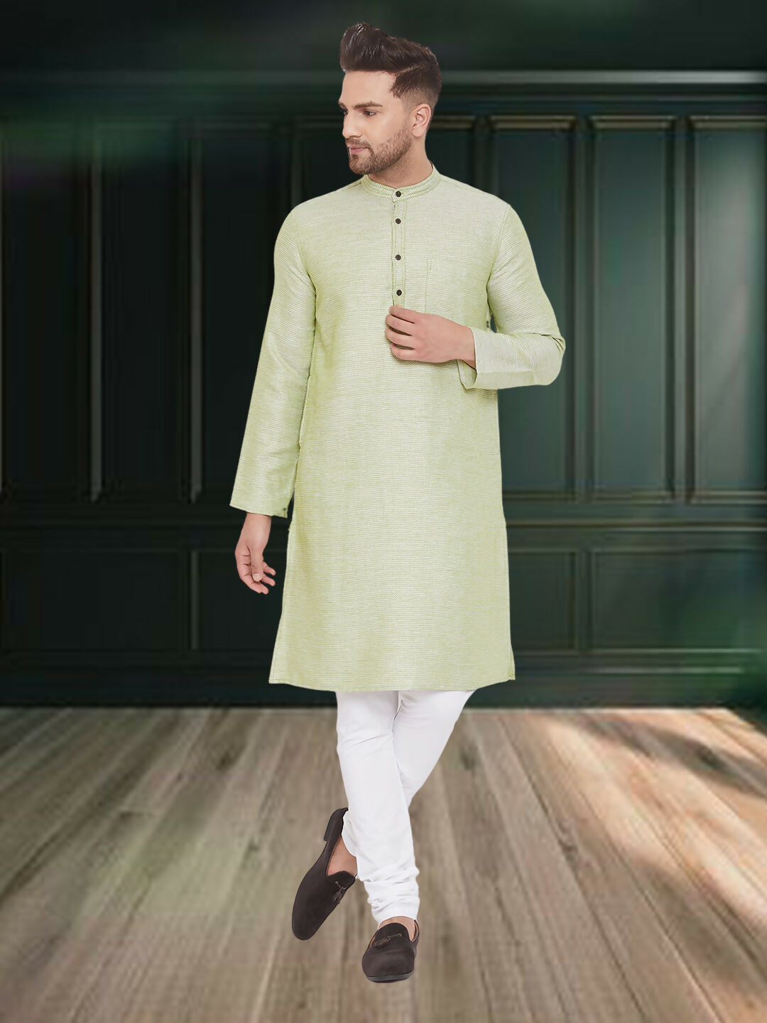 Even Apparels Men's Pure Cotton Green Kurta | Grocsy