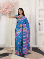 Shree Shyam Fashion Silk Blend Blue Saree | Grocsy