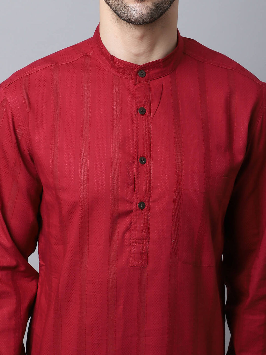 Even Apparels Maroon Pure Cotton Men's Kurta With Band Collar | Grocsy