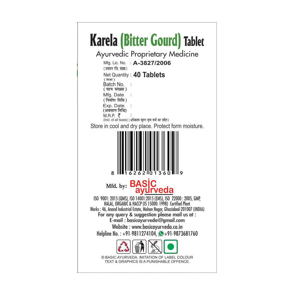 Basic Ayurveda Karela Bitter Gourd Tablet | Grocsy