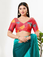 Joban Fashion Red Brocade Padded Blouse With V Neck Elbow Sleeves | Grocsy