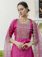 Vellora Rich Rani Pink Embroidery Work Readymade Salwar Suit | Grocsy