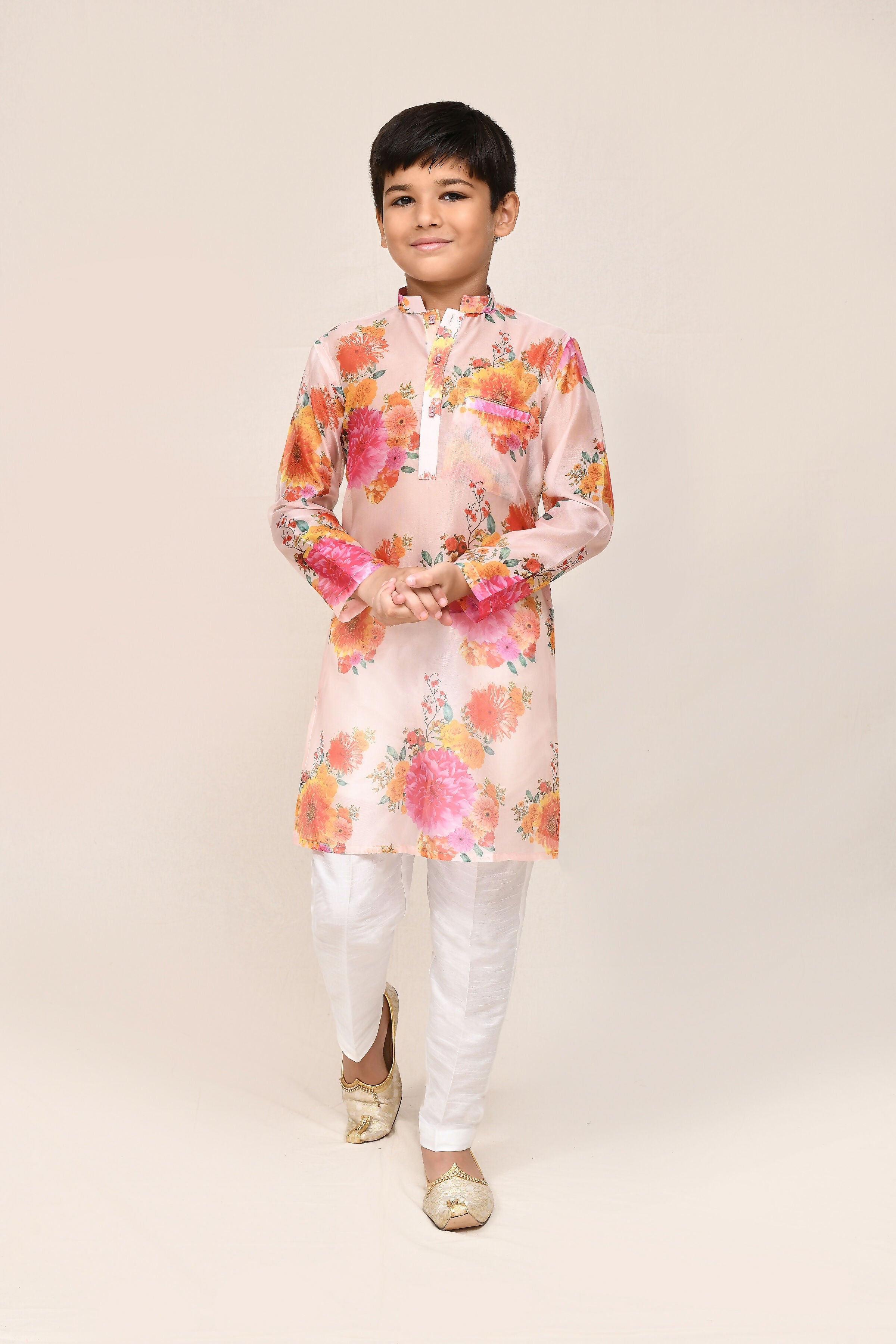 Joban Fashion Georgette Peach Kurta With Straight Fit Pant | Grocsy