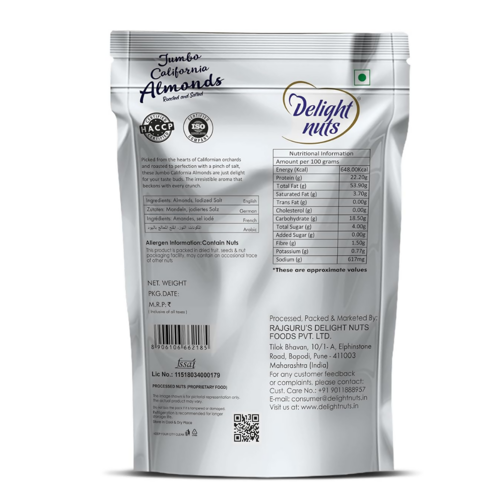 Delight nuts Jumbo California Almonds Roasted And Salted | Grocsy