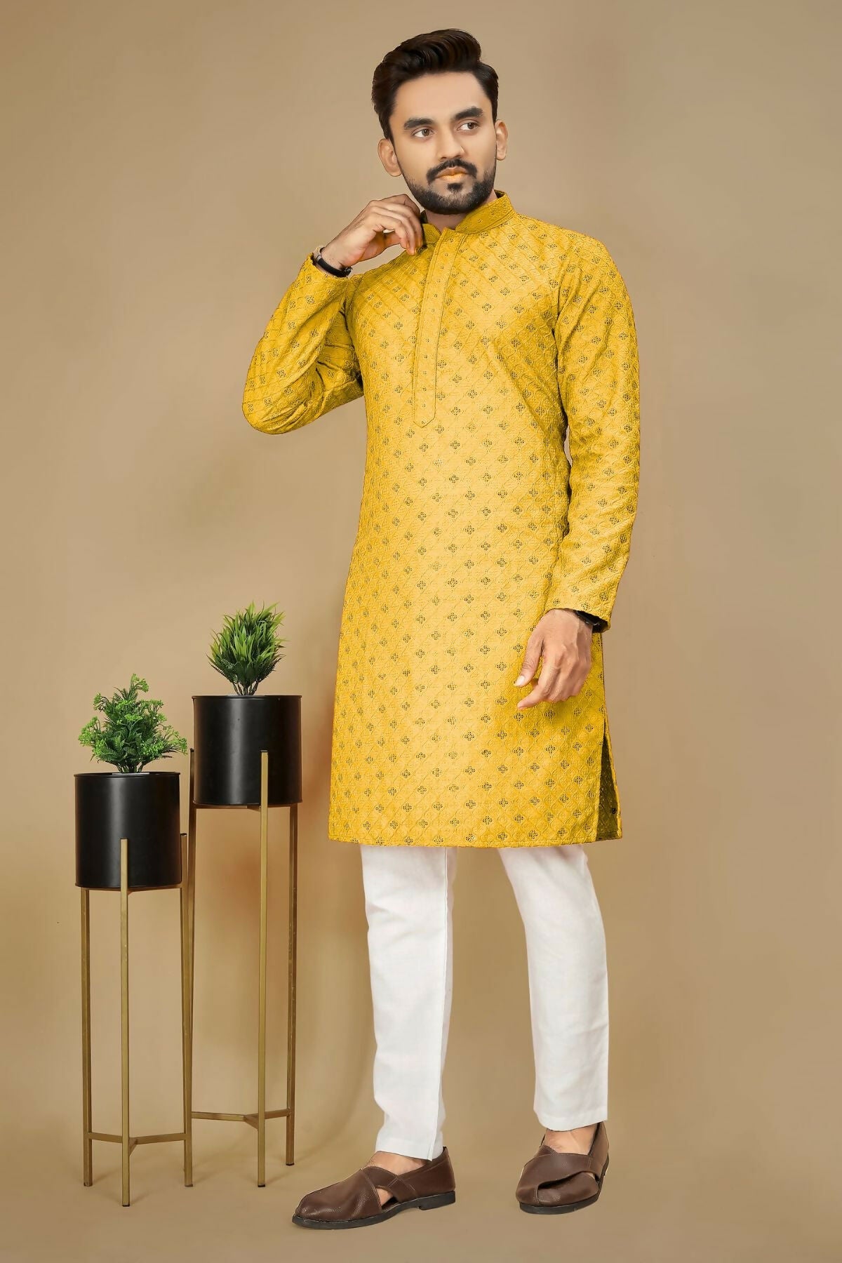Anaita Yellow Embroidered Rayon Straight Kurta | Grocsy