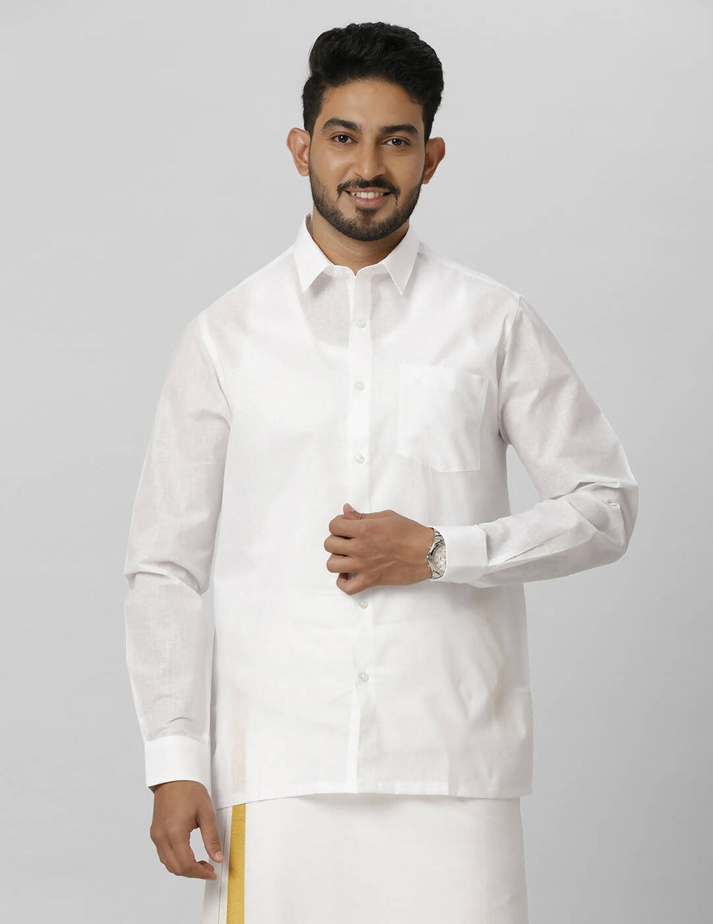 Ramraj Cotton Mens Full Sleeve Formal Poly Cotton White Shirt | Grocsy
