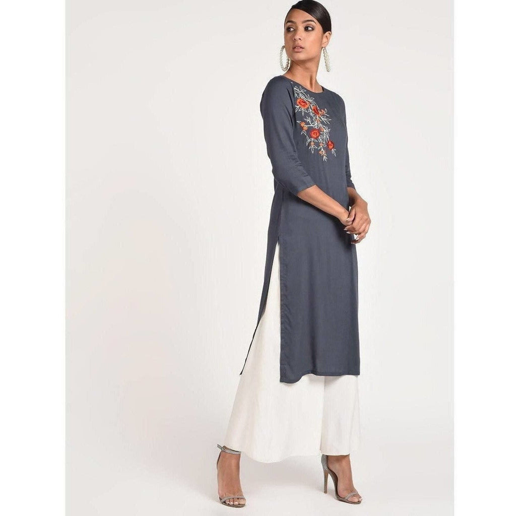 Cheera Women's Rayon Straight Kurta With Beautiful Embroidery Patch (CH016K) | Grocsy