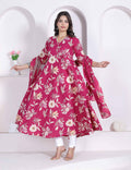 Miravan Womens Pink Floral Printed Angrakha Kurta With Dupatta | Grocsy