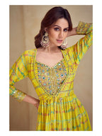 Anaita Yellow Real Chinon Stitched 3 Piece Suit with Printed & Embroidery hand work | Grocsy