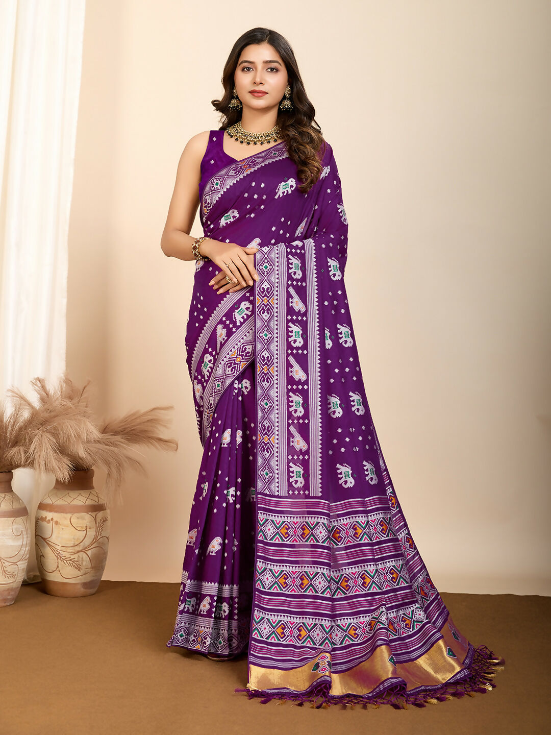 Purple Soft Silk Woven Meenakari Designer Saree - Vedanti | Grocsy
