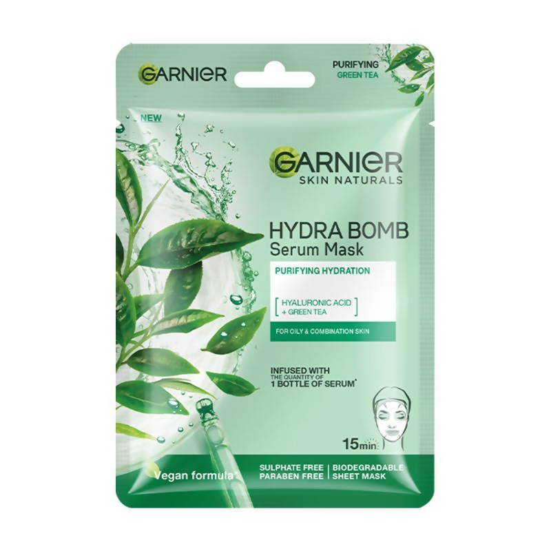 Garnier Skin Naturals Hydra Bomb Green Tea Face Serum Sheet Mask | Grocsy