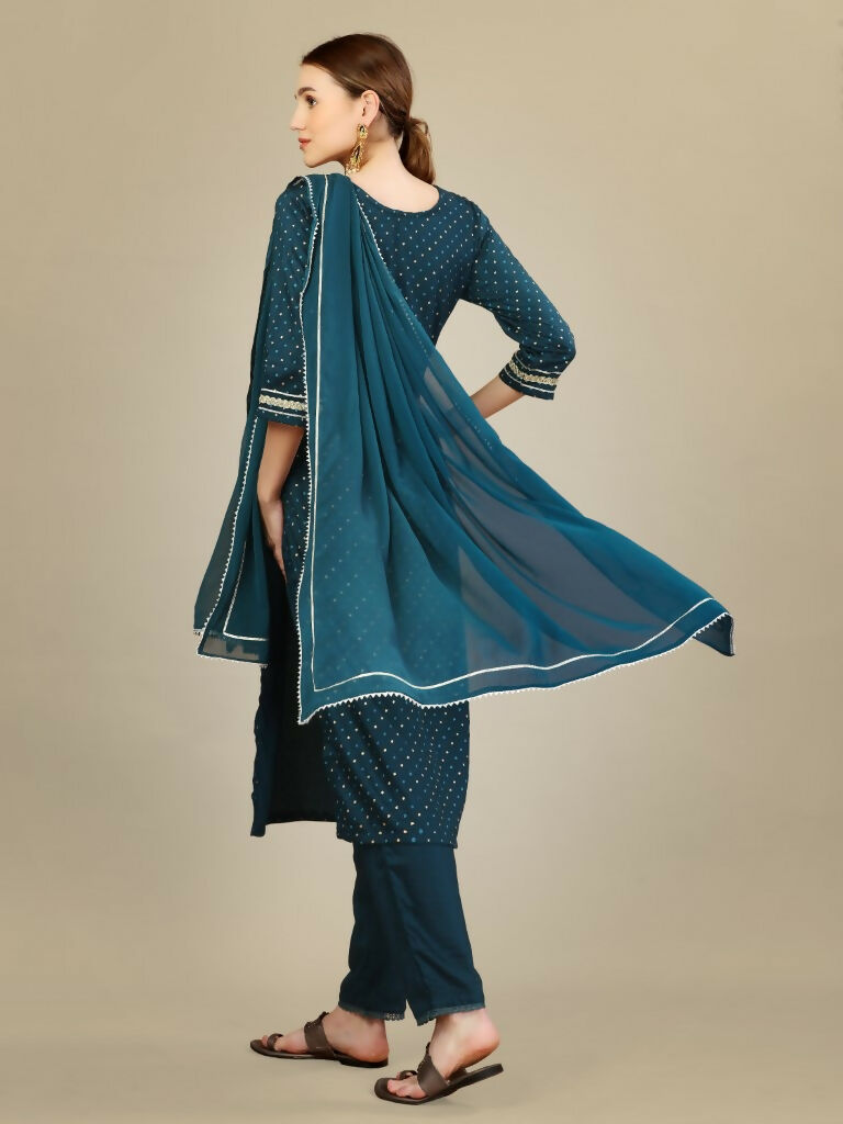 Jyoti Fashion Women's Morpich Silk Blend Embroidery & Sequence work Kurta with Trouser & Dupatta | Grocsy