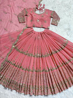 Jyoti Fashion Women's Baby Pink Faux Georgette 5MM Sequins with Zari Embroidered Designer Lehenga Choli Set | Grocsy