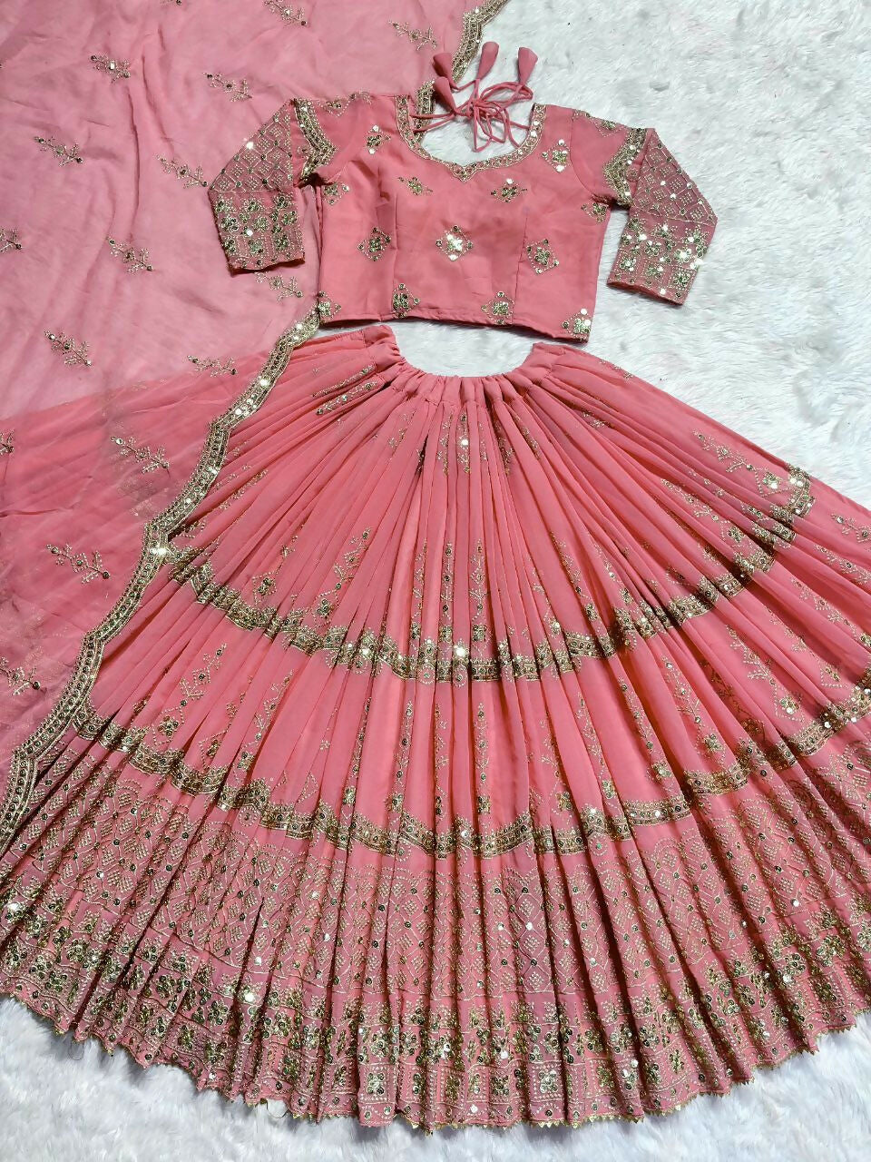 Jyoti Fashion Women's Baby Pink Faux Georgette 5MM Sequins with Zari Embroidered Designer Lehenga Choli Set | Grocsy