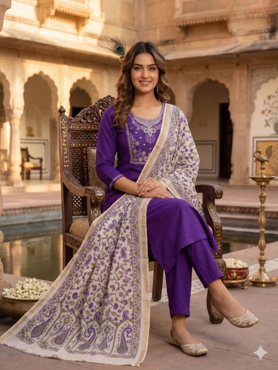 Teeya Creation Womens New Fancy Premium Silk Fabric Kurta Set - Purple | Grocsy