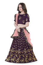 Dwiden Purple Baby Doll Tafetta Sattin Semi-Stitched Girl's Lehenga Choli | Grocsy