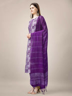 Jyoti Fashion Women's Purple Rayon Print with Embroidery & Fancy Lace Work Kurta with Trouser & Dupatta | Grocsy