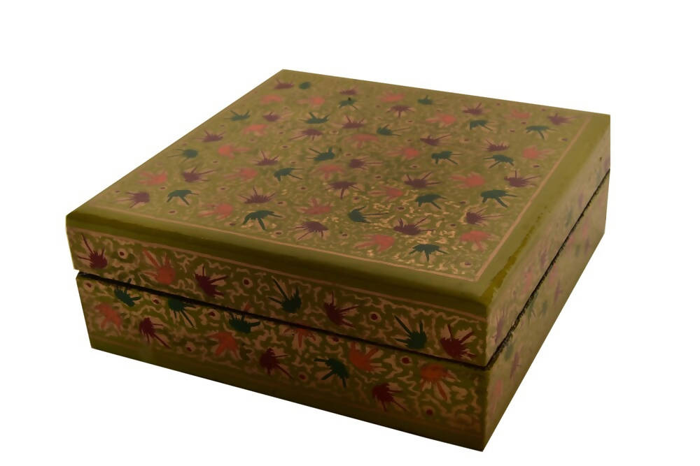 Nizalia Chinar Leaf Embossed Sea Green Paper Mache Square Coasters | Grocsy