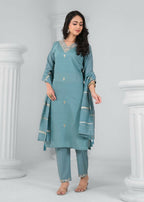 Ethnic Festive Wear Chanderi Tile Stitched Suit With Dupatta - Tanisha | Grocsy