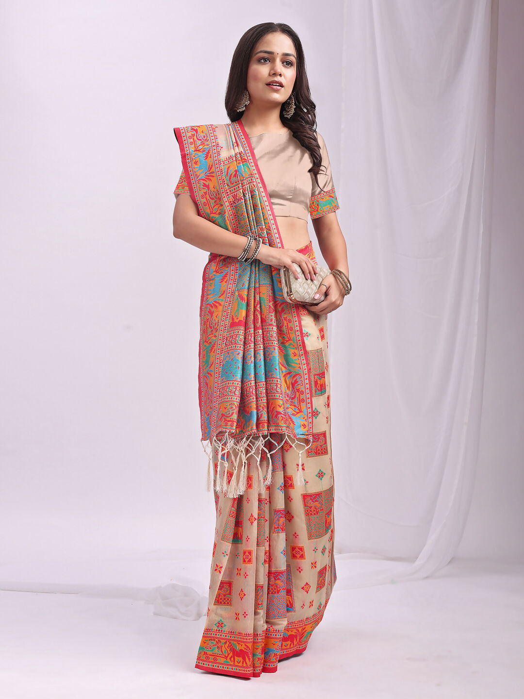 Shree Shyam Fashion Vastraloom Off White Linen Cotton Saree | Grocsy