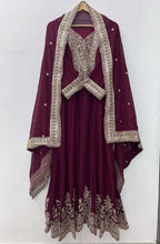 Teeya Creation Maroon Color Faux Georgette Embroidery Work Long Party Wear Gown | Grocsy