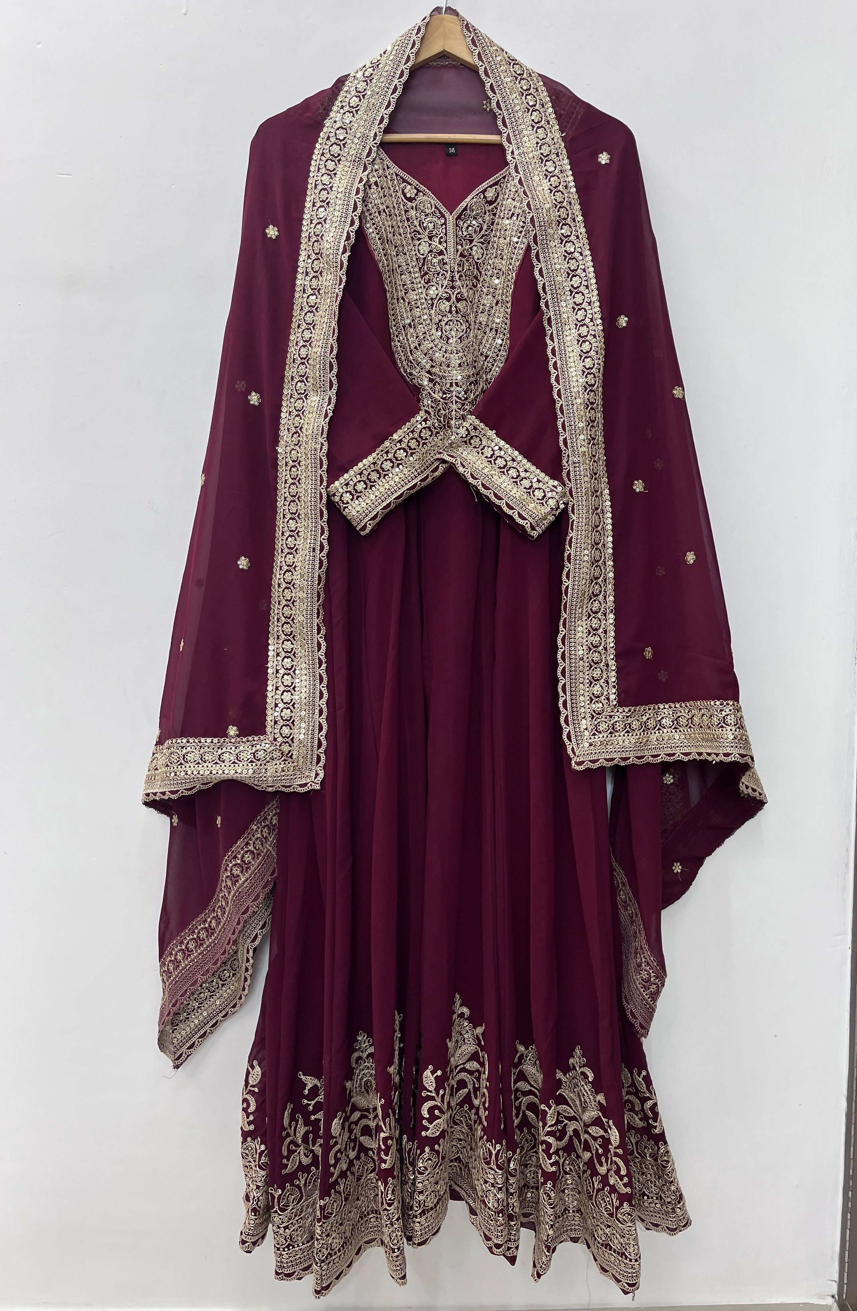 Teeya Creation Maroon Color Faux Georgette Embroidery Work Long Party Wear Gown | Grocsy