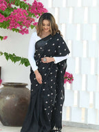Beatitude Black Khadi Floral Embroidered Saree | Grocsy