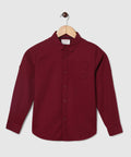 Manet Boys Mandarin Collar Full Sleeves Melange Shirt - Maroon | Grocsy