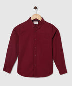 Manet Boys Mandarin Collar Full Sleeves Melange Shirt - Maroon | Grocsy